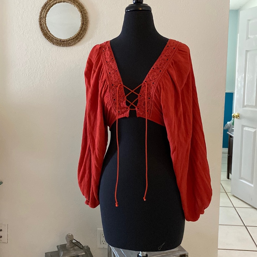 Forever 21 Terracota Bubble Sleeve Top